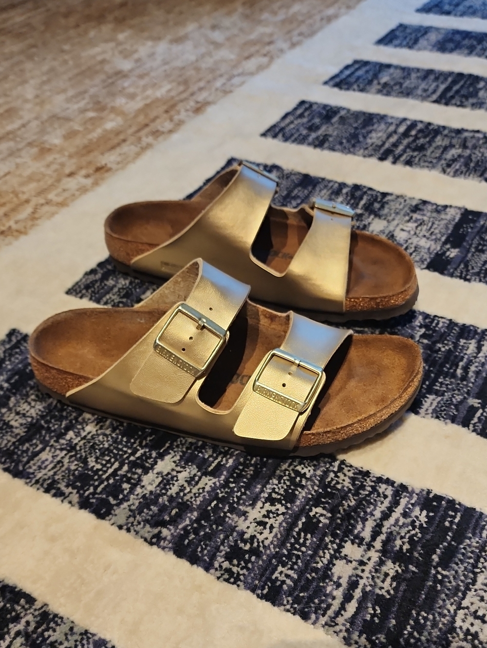 Birkenstock Metallic Gold Arizona Double-Buckle Slide Sandals